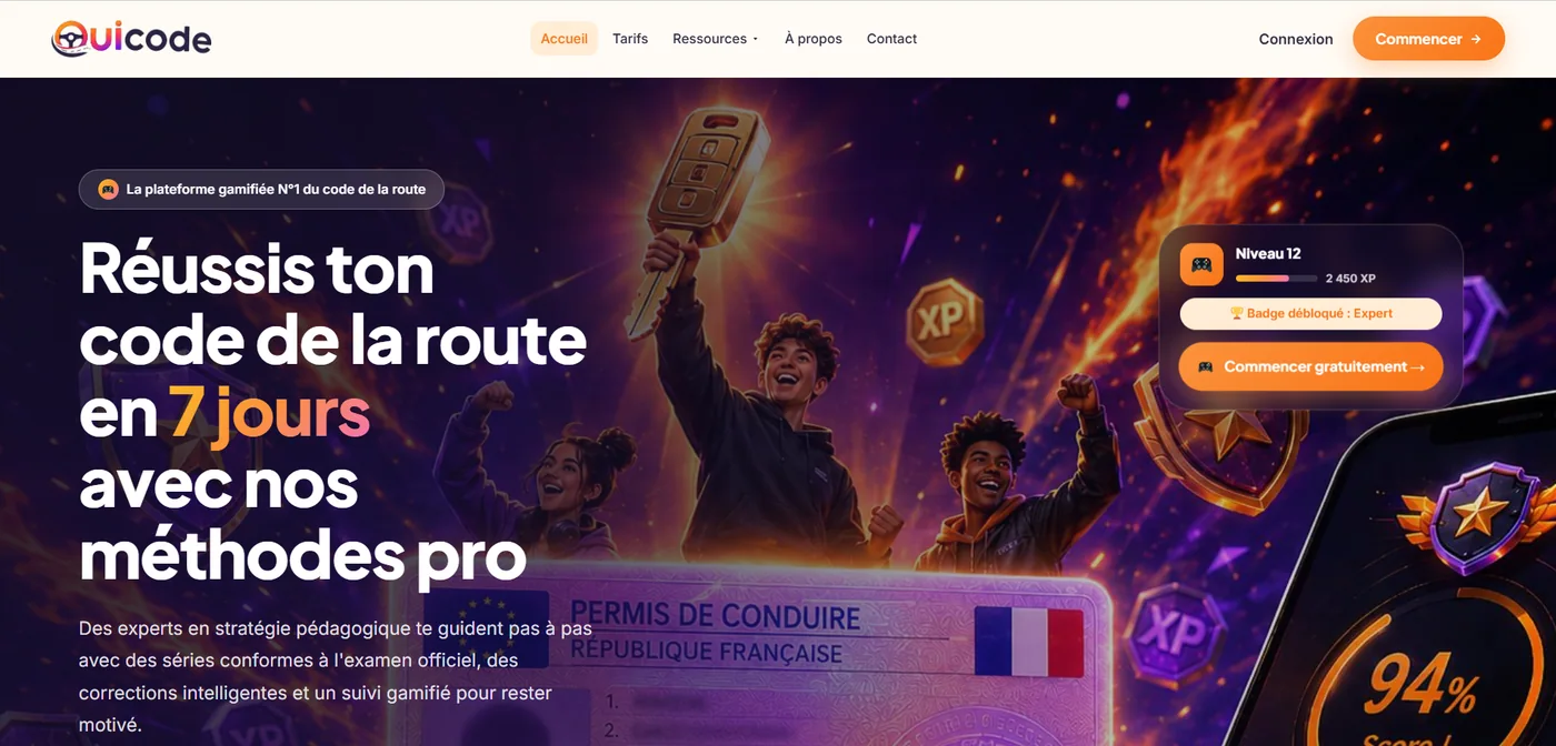 Capture réelle de la page d’accueil du site OuiCode