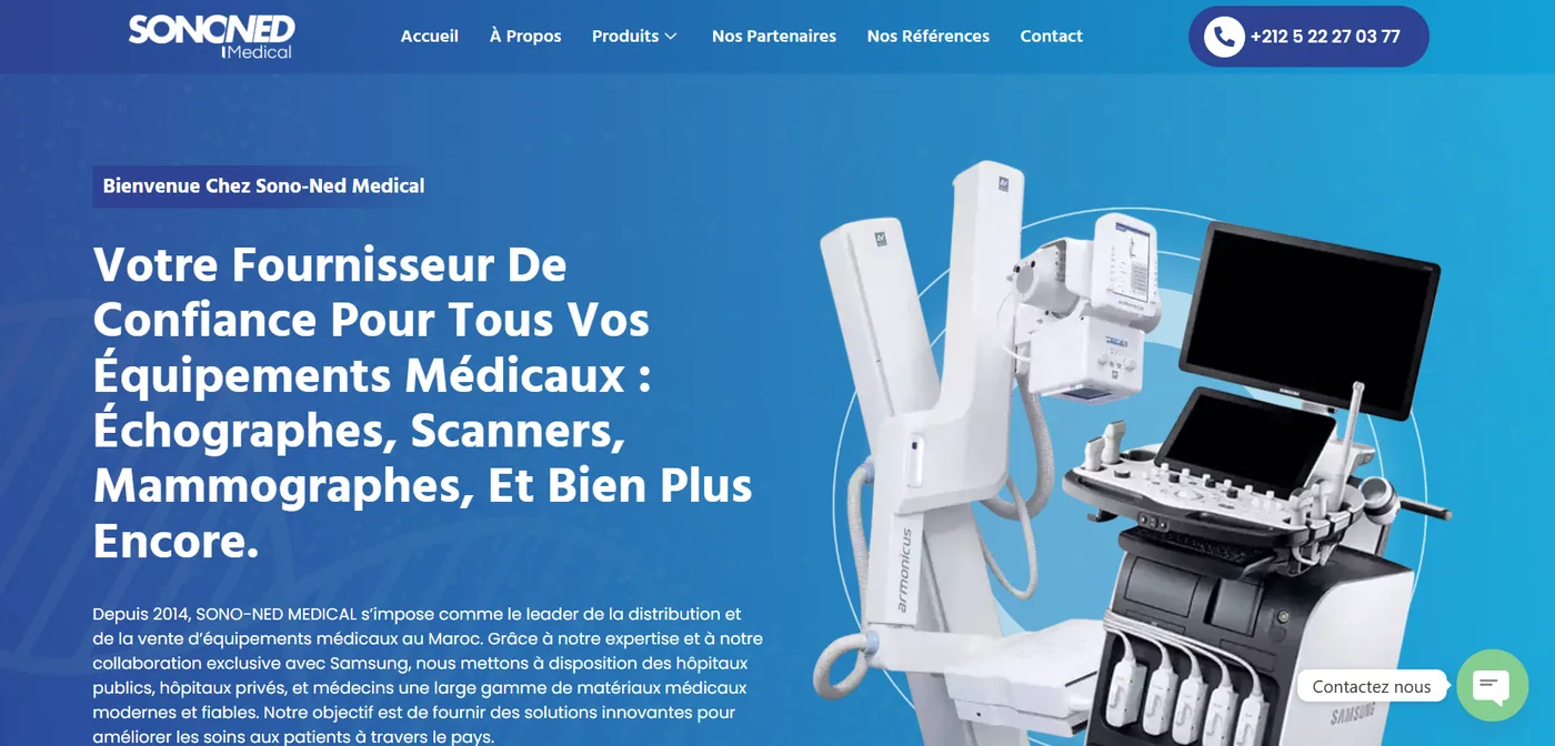 Capture réelle de la page d’accueil du site Sono-Ned Medical