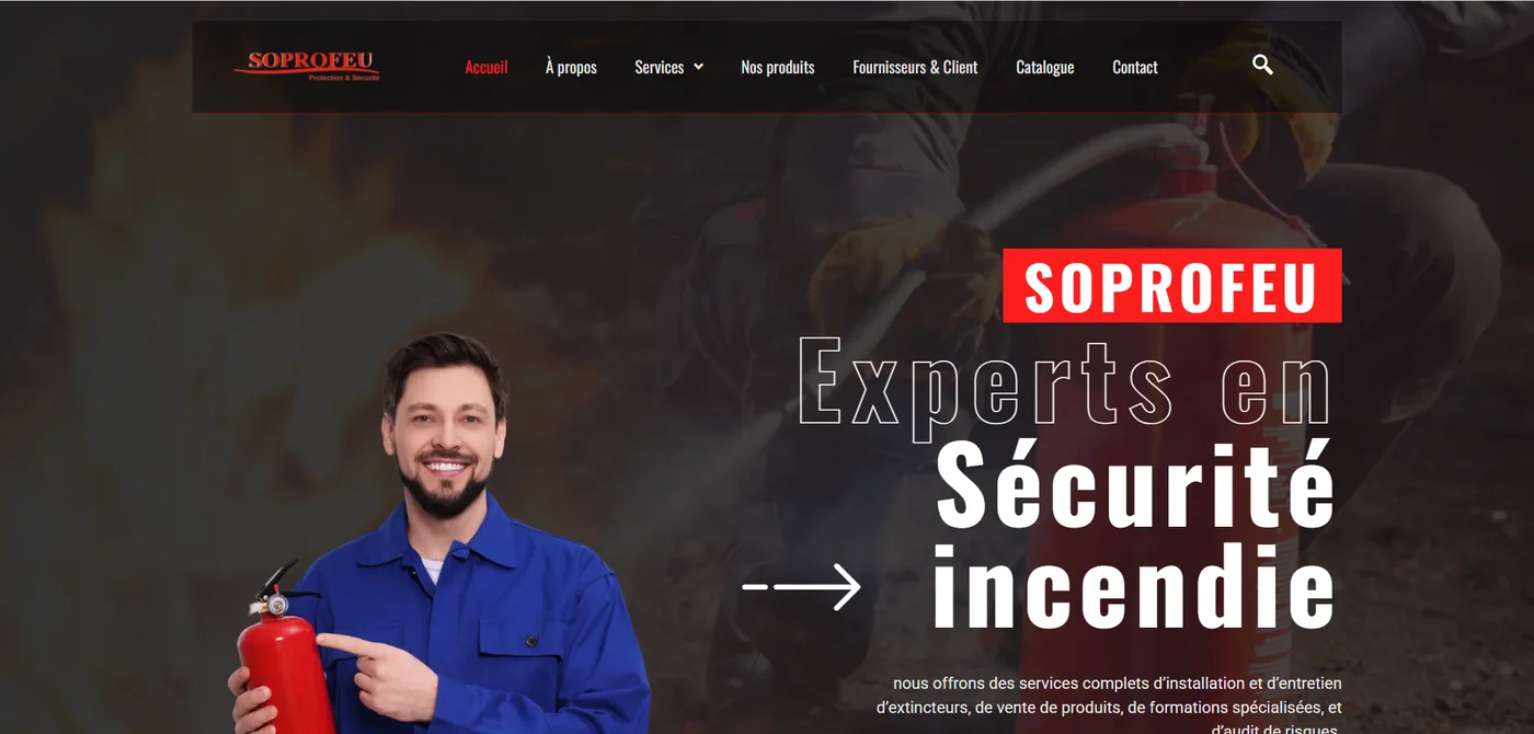 Capture réelle de la page d’accueil du site Soprofeu