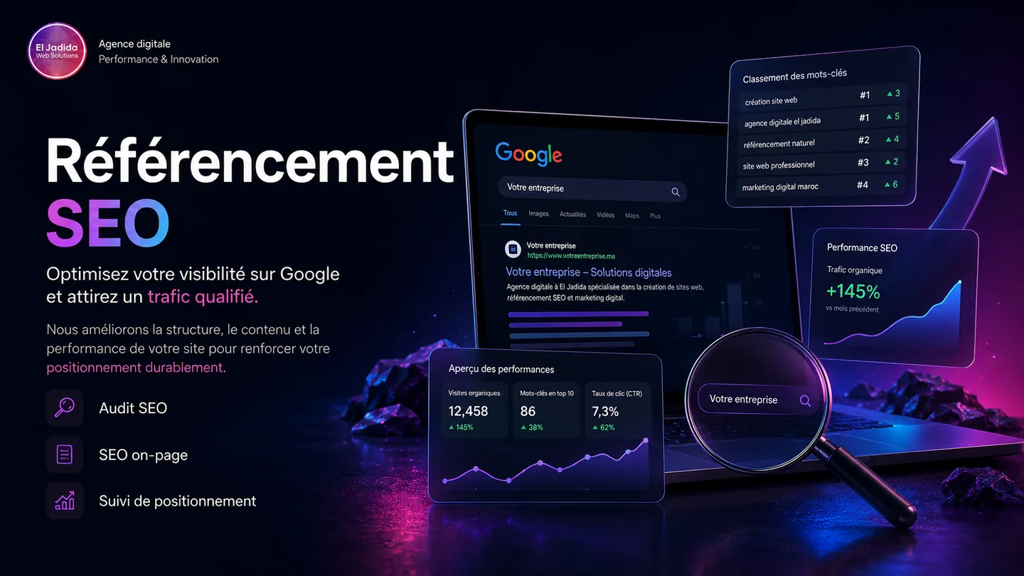 Exemple visuel de référencement SEO et visibilité Google
